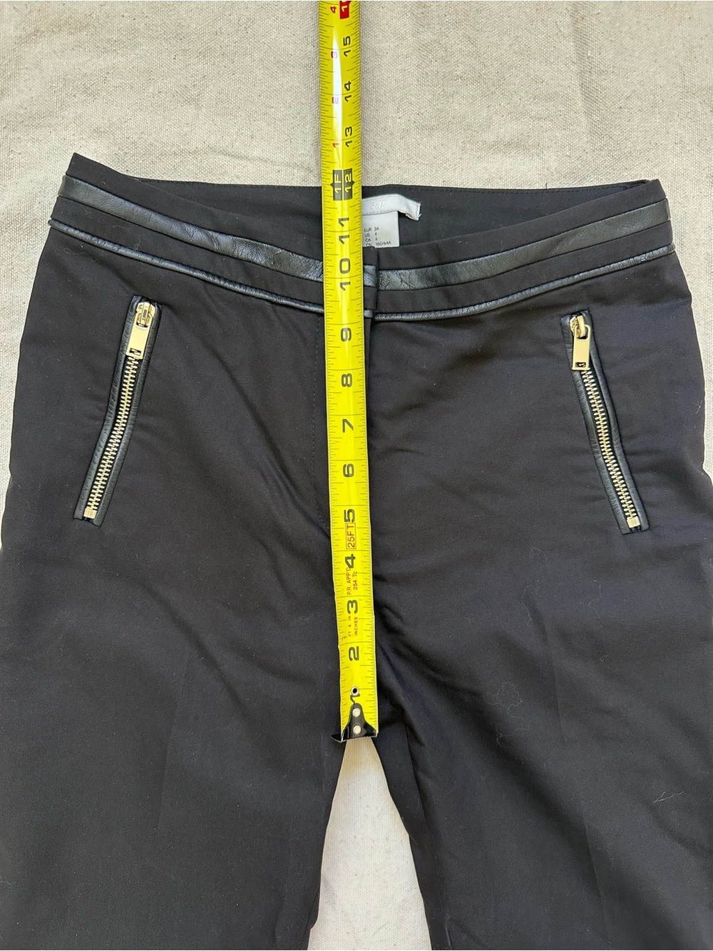 H&M Black Mid-Rise Straight Leg Pants with Faux Leather Trim & Gold Zippers - 4 - Picture 7 of 11